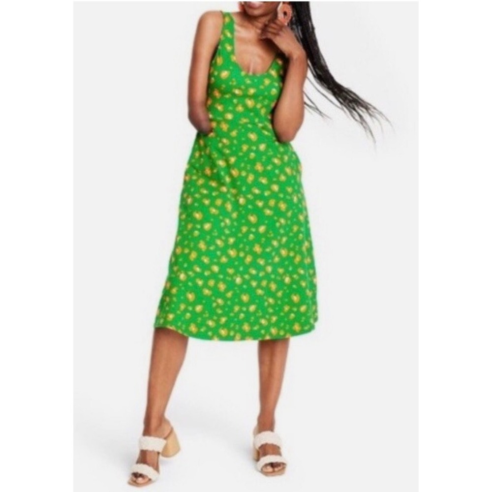 Tabitha Brown for Target Green Leopard Print Scoop‎ Neck Midi Dress Pockets Sz M